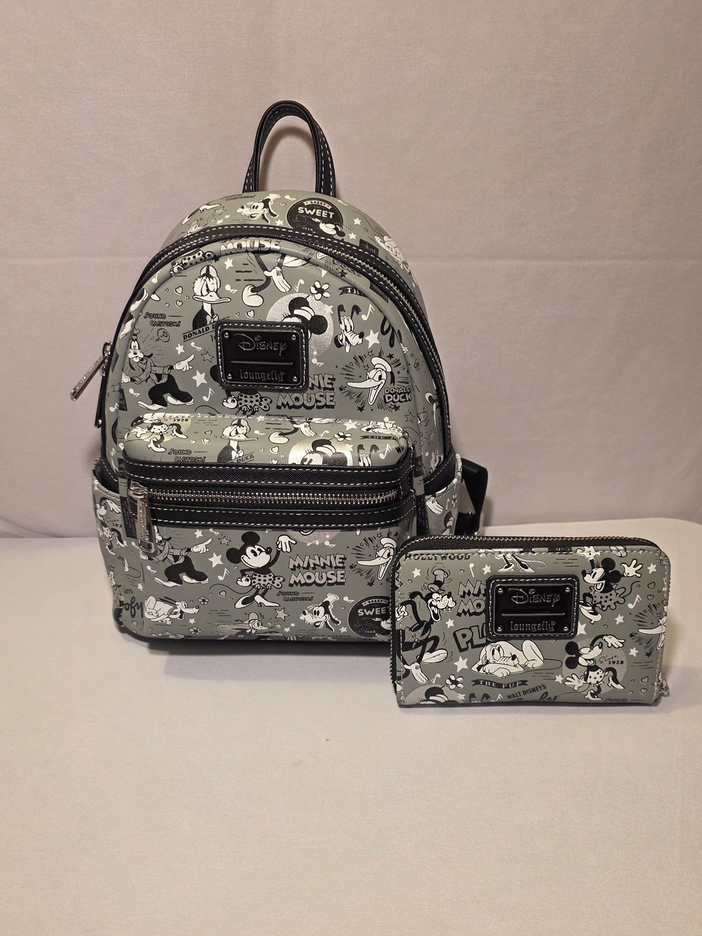 Loungefly Disney 100 Black & White Vault Mini Backpack & Wallet Set NEW